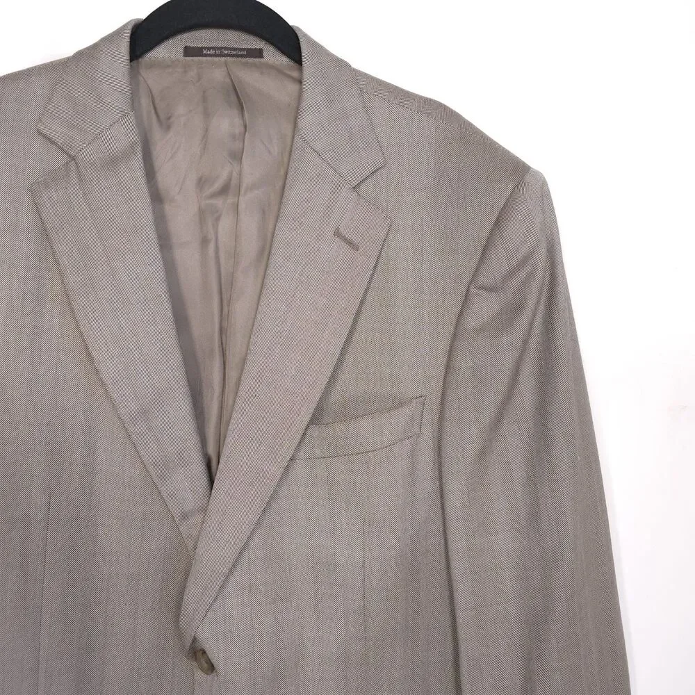 ERMENEGILDO ZEGNA Trofeo Silk Herringbone Blazer Beige Men‎ 42L SWITZERLAND